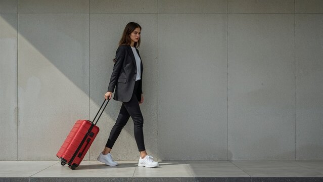 Businesswoman traveling with luggage - Powered by Adobe