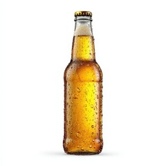 Cold Beer Bottle with Condensation Isolated on White Background Refreshing Beverage Image