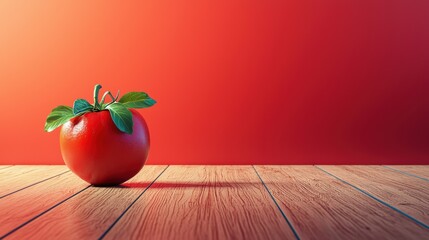 An Isolated Red Apple on a Wooden Table with Ample Space for Creative Text Placement