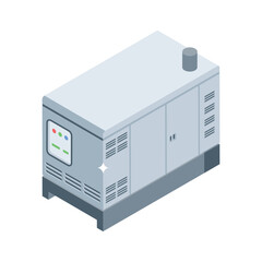 A modern isometric icon of backup power generator