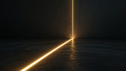 Golden Light Beam in Dark Corner Abstract 3D Render of Glowing Line