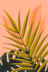 抽象的な背景に重なる南国植物のイラスト | Tropical Plant Illustration with Abstract Background
