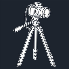 Vector Illustration of a DSLR Camera on Tripod – Photography Equipment Silhouette