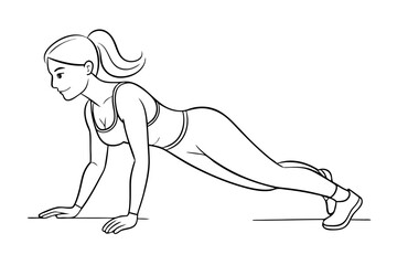 Fototapeta premium Sporty woman training continuous line drawing isolated on transparent background