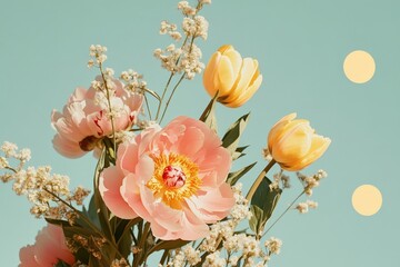 Delicate bouquet of pastel flowers against a soft backdrop.
