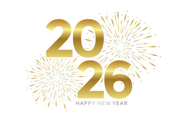 happy new year greeting card 2026 with gold and silver firework vector illustration