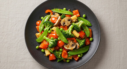 Flat lay of a vegetable stir fry