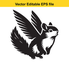 Flying Squirrel with Wings: A Black and White Vector Illustration