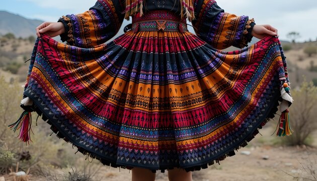 Bolivian pollera embellished skirt