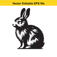 A black and white vector illustration of a rabbit sitting
