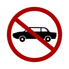 Sign prohibiting cars on white background. Vector illustration.
