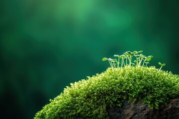 Close-up view of small plants emerging from moss.