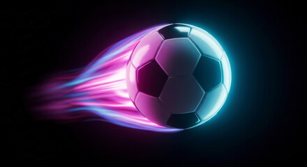 Naklejka premium Dynamic Soccer Ball with Speed Trails and Glowing Flames against a Black Background