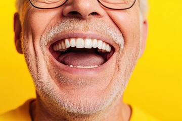 Close-up of a man's mouth, wide open in a joyful laugh.
