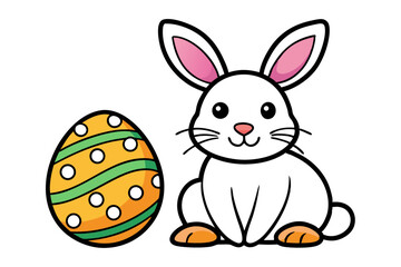 Charming easter bunny and egg design line art style isolated on transparent background
