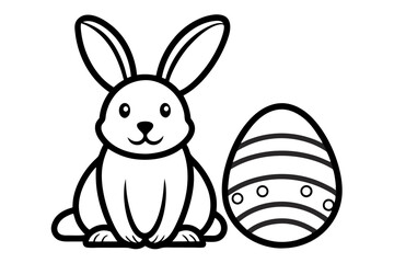 Fototapeta premium Charming easter bunny and egg design line art style isolated on transparent background