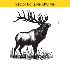 Majestic Elk in the Wild: A Black and White Vector Illustration