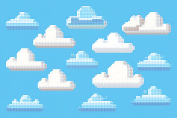 Pixel Clouds Bit Cumulus Cloudscape for Game Background
