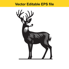 Majestic Deer in Black and White Vector Illustration