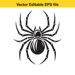 Stylized Black Spider Vector Illustration: A menacing arachnid design suitable for tattoos, logos, or Halloween themes.