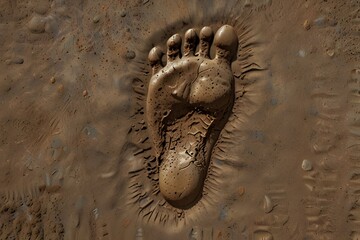 Bare foot print in wet brown sand