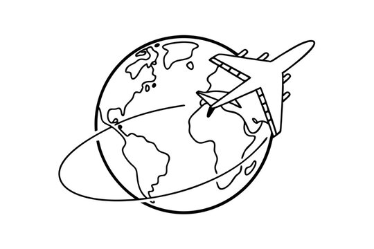 Global flight path airplane circling earth globe design isolated on transparent background