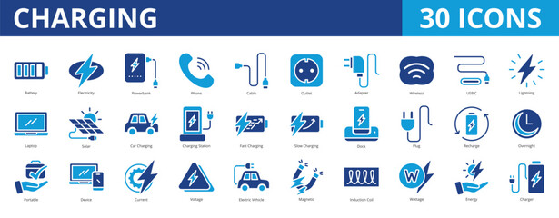 Charging icon pack dual tone collection set for electronics and mobile phone