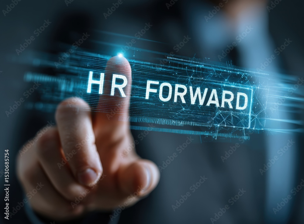 Aufkleber Businessman interacting with a futuristic interface, activating the HR forward button and embracing innovative strategies for growth and development