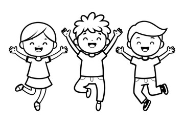 Joyful children jumping with raised hands illustration isolated on transparent background
