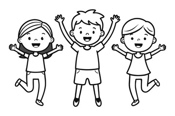 Joyful children jumping with raised hands illustration isolated on transparent background
