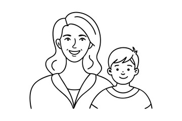 Happy mother and child continuous line drawing isolated on transparent background