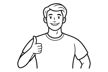 Happy young man giving thumbs up continuous line drawing isolated on transparent background