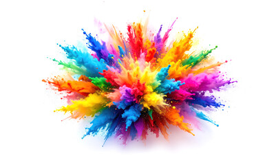 colorful pigment powder, explosion of colored powder exploding isolated on white back