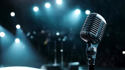 concert microphone on the stage in light and spotlights on the background - Powered by Adobe