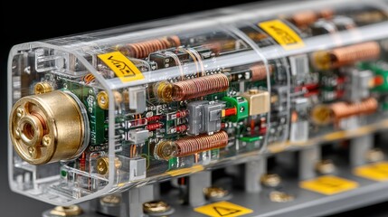 Detailed Image of High-Tech Electronic Component in Transparent Enclosure