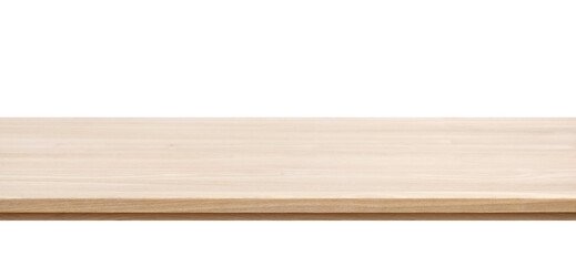 Plain natural wooden tabletop isolated on transparent background, ideal for product placement, digital mockups, or food styling scenes..