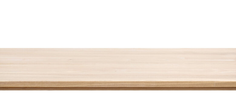 Plain natural wooden tabletop isolated on transparent background, ideal for product placement, digital mockups, or food styling scenes..