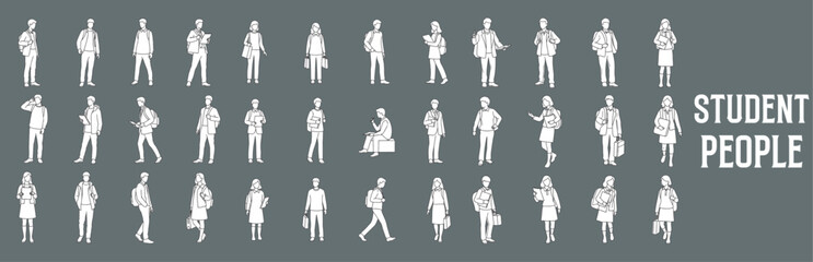 Architectural Drawings student people vector illustration, front view, human person Minimal style hand drawn. Sections, Elevations, Floor Plans