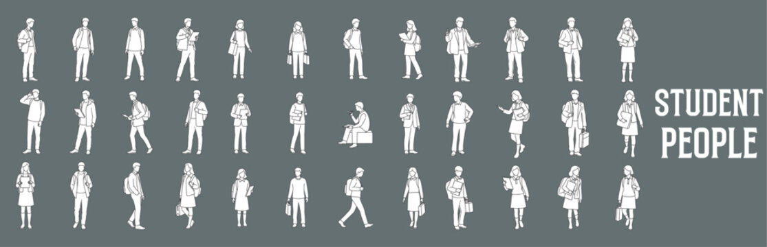 Architectural Drawings student people vector illustration, front view, human person Minimal style hand drawn. Sections, Elevations, Floor Plans