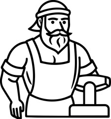 Blacksmith black outline vector and illustration, coloring book page