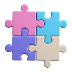 Fototapeta premium Four pastel jigsaw puzzle pieces isolated on transparent background