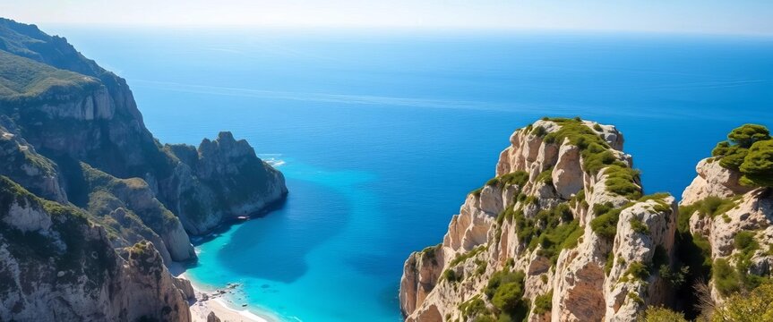 Picturesque coastline of La Spezia Gulf, Italy, showcasing dramatic cliffs and turquoise water,  Tinetto Island,  coast