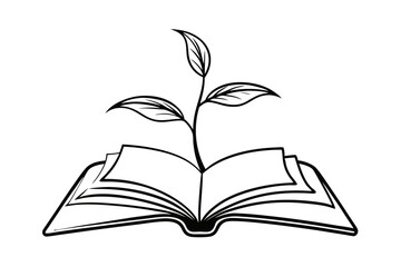 Continuous line drawing of open book with sprout plant isolated on transparent background