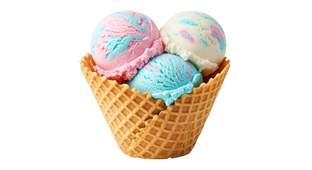 Isolated Three Scoops of Ice Cream in a Cone