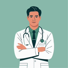 Fototapeta premium Confident male doctor portrait professional healthcare medical illustration man art coat white clinic