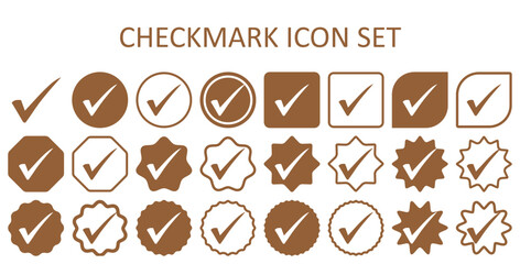 Brown checkmark icon set. Accept checkmark icon set. Approved symbol. Checklist chechkmark icon symbols vector illustration. Editable color.