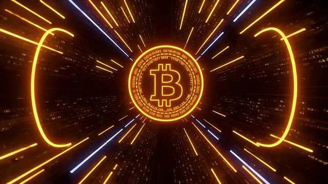 Neon cryptocurrency symbol abstract background