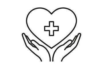 Obraz premium Heart in hands with plus sign graphic design element isolated on transparent background