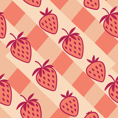 Strawberry pattern with checkered background for textile and wallpaper