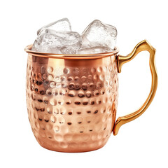 Copper Mug Filled with Ice Cubes isolated on transparent white background, clipping path